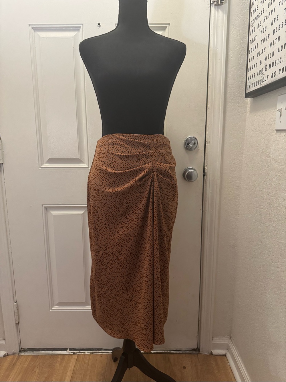Nine West Brown Midi Skirt with Side Ruching 0426